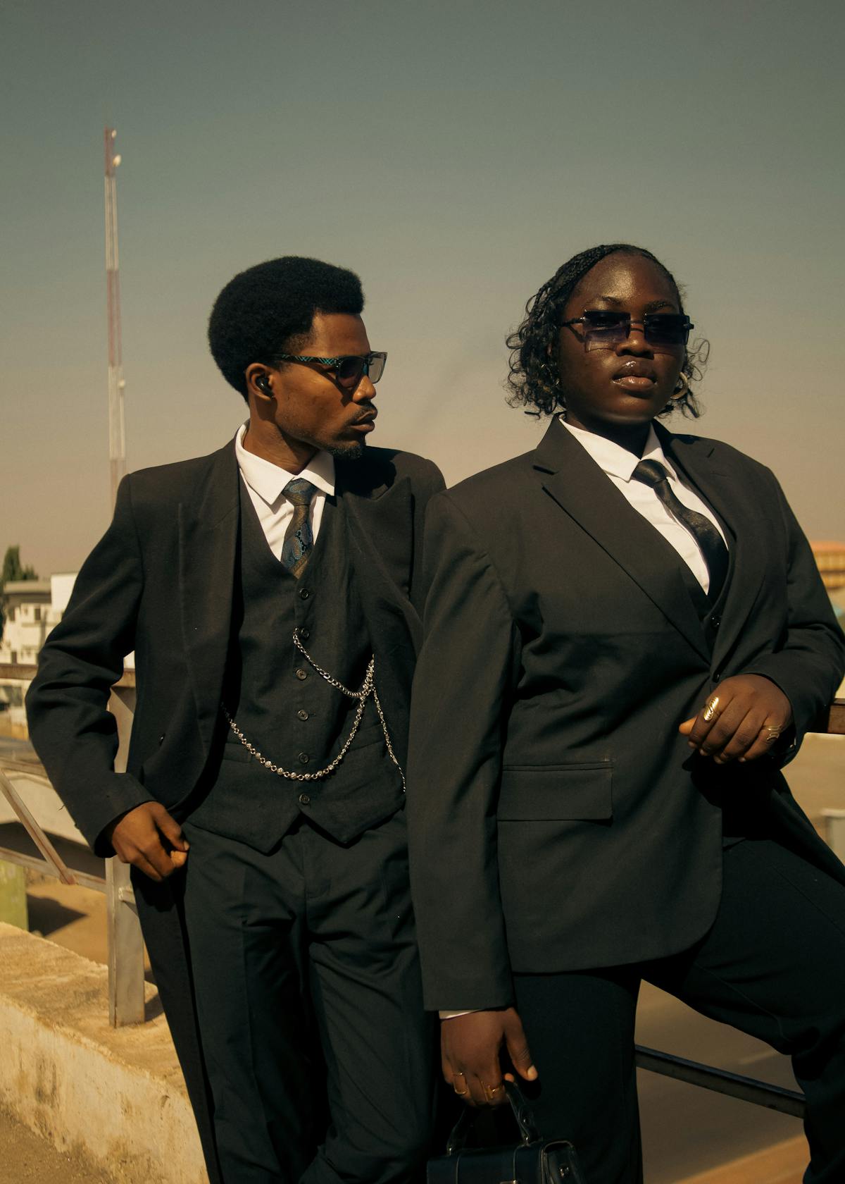 Professional security personnel in suits providing protection